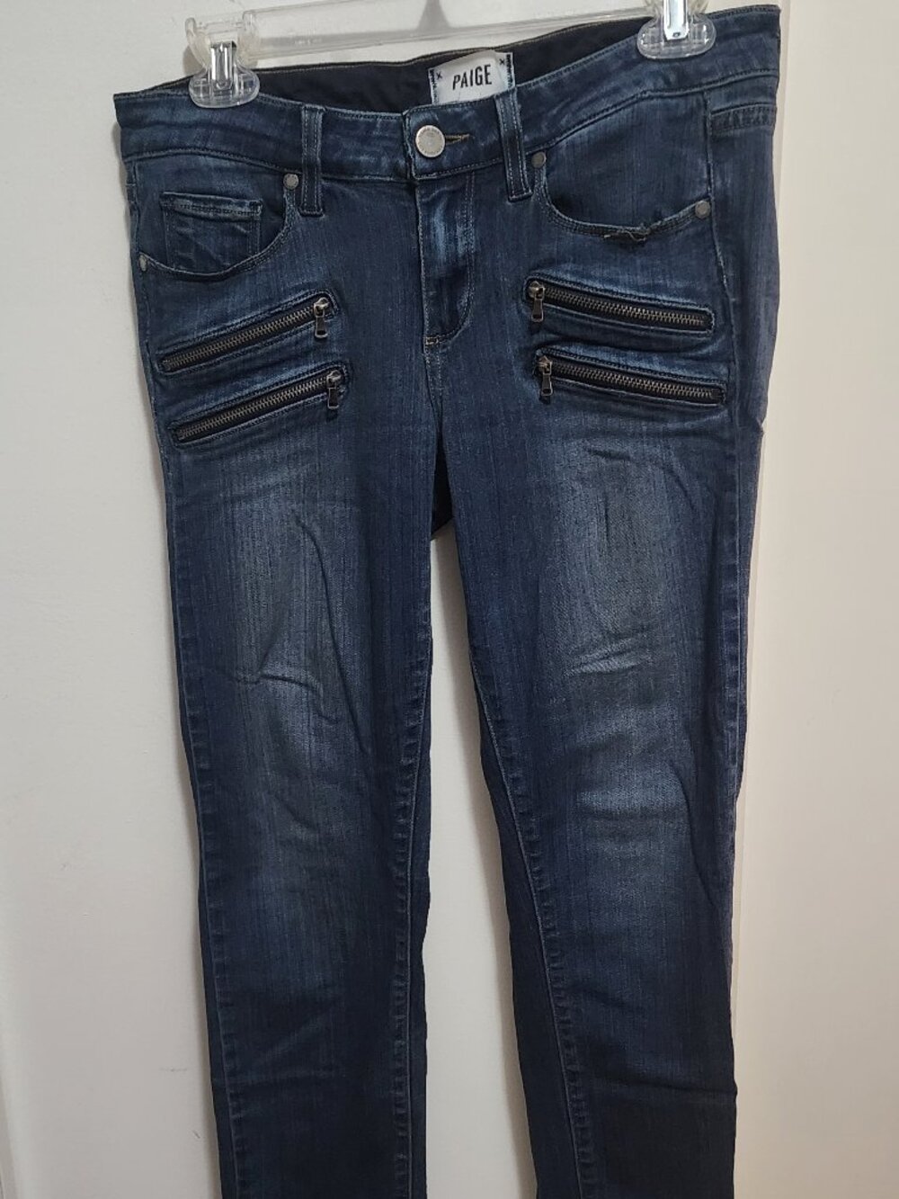 Paige Womens Edgemont Crop Jeans Zipper Blue Dark Wash Size 28